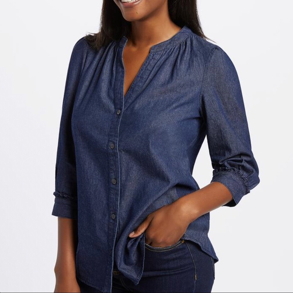 NWT Draper James Chambray Gathered Shirt Size L